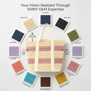 Bolso Tote de Paja Tejido a Mano Premium con Logotipo Personalizado SHINY, con Asa de Cinta a Rayas, para Compras, Vacaciones de Verano y Playa - Product Image 6