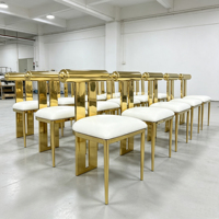 Chaises de banquet de mariage en acier inoxydable en gros, dossier en O doré, en cuir blanc, pour événements de luxe en extérieur, réceptions, salon, villa