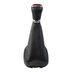Car Gear <b>Knob</b> Leather <b>Shift</b> Cover For Skoda Fabia Mk1 00-08 5 6 Speed Manual Transmission Red Stitching - Product Image 2