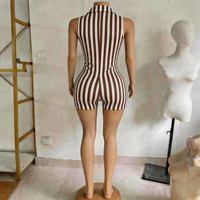 Combinaison Courte Rayée Sexy à Col en V et Manches Courtes pour Femme, Personnalisable avec Logo, Nouvelle Tendance Été 2026, Faible MOQ, Fournisseur en Gros