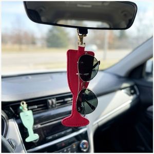 PU Leather Sunglasses Wine Glass Shape Holder Keychain Glasses Storage <b>Bag</b> <b>Charm</b> Anti Lost Eyewear Clip Purse Accessory Pendant - Product Image 2