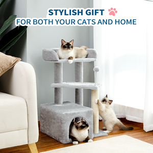 US Warehouse Snelle Verzending 29" Meerkleurig Tapijt Kattentoren Houten Binnenverblijf voor Kleine/Middelgrote Katten Multi-Level Krabpaal - Product Image 2
