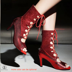 Chaussures de danse à talons hauts pour femmes, à paillettes, à bout ouvert, avec fermeture éclair arrière, pour la danse latine, <span class=keywords><strong>salsa</strong></span>, rumba, jazz, performance, faible MOQ - Product Image 3