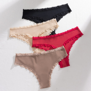 Custom OEM Design Moda Senhoras Lace Mid-cintura Elastic Feminino Thong Calcinhas Europeus e Americanos Mulheres Cheeky Calcinhas de Algodão - Product Image 5