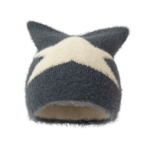 Großhandel Soft Star Kunst pelz Mützen Süße Katzen ohren Warme Jacquard Hüte Strick mütze für Frauen Herbst und Winter Street Y2K Mützen