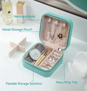 PU Leather Square Zipper <b>Small</b> Travel Jewelry <b>Boxes</b> for Women Girls Necklace Box Organizer Portable Storage Case - Product Image 4