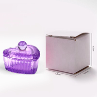 Godet à ongles en verre cristal coloré avec couvercle, motif cœur octogonal mignon, pour poudre acrylique, liquide et lavage de pinceaux à ongles