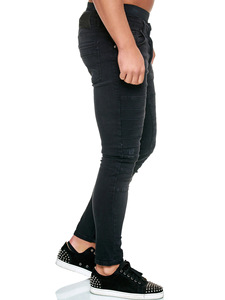 بنطلون جينز رجالي ضيق موديل 2023 بتصميم أوروبي وأمريكي جديد، بنمط الدراجات النارية، مزين بخط جانبي ومظهر مغسول رائع - Product Image 5