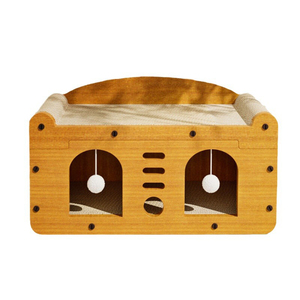 Commercio all'ingrosso solido modello doppio albero di gatto spesso in legno da arrampicata letto con portante Pet casa per il sonno invernale - Product Image 1
