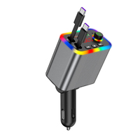 Chargeur de voiture rapide 5-en-1 en alliage d'aluminium 100W avec câble rétractable Type-C et ports USB 5V/2.4A, lumière étoilée pour montre connectée et téléphone