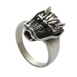 Men's Stainless Steel Dragon <b>Ring</b> <b>Silver</b> Animal Shape Retro Punk Style Jewelry Gift 26017 - Product Image 1