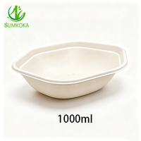 Bol hexagonal SUMKOKA 1000 ml en bagasse de canne à sucre, résistant à la chaleur, compostable, jetable, avec logo personnalisé, vente en gros
