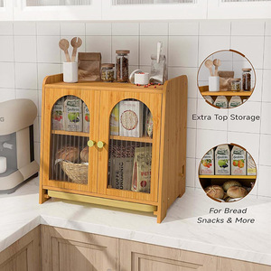 Boîte à pain en bambou à double couche avec portes pour le rangement de la cuisine et l'organisation des aliments - Product Image 2