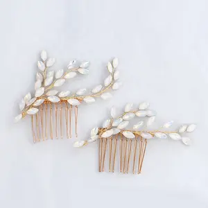 Wholesale Handmade Bridal Gold Color Hair Accessories Wedding Rhinestone Hair Comb For Girls