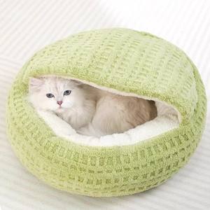 Halb geschlossenes Haustier bett in Plüsch schalen form für kleine Hunde und Katzen Warmes Wickel nest Gemütliche Kuschel schale mit weichem Innenfutter - Product Image 2