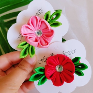 Su misura fatti a mano rosa e verde nastro Pigtail capelli fiocco clip <span class=keywords><strong>per</strong></span> le ragazze - Product Image 1