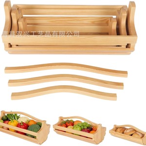 Wooden Harvest <b>Basket</b> With Handles Rectangle Handmade For Fruits Vegetables Kitchen <b>Storage</b> - Product Image 1