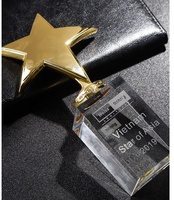 Trophée en métal personnalisé avec logo gravé en or, argent et bronze, avec étoile en cristal, pour les compétitions d'entreprise, HBL OEM ODM