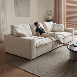 Sofa Cloud Cream Wind Big Seated Deep Straight Row Empat Kursi Sofa Modern Ruang Tamu Sofa Beludru Frosted Down - Product Image 1