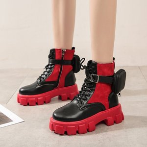 Bottes à lacets pour femmes, nouvelle collection automne-hiver <span class=keywords><strong>2021</strong></span>, à semelle épaisse compensée, grande taille, style 'sponge cake', avec poches - Product Image 1