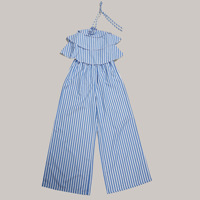 Combinaison pour femme à rayures imprimées STOCK, combinaison à jambes larges avec fleurs 3D, tenue une pièce grande taille, tailles S-XXL