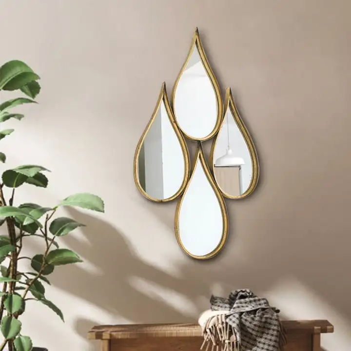 בית תליית דקור מוצר דקורטיבי Teardrop צורת זהב מתכת מסגרת קיר מראה סט
