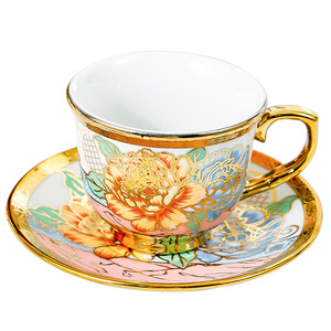 Service à thé en céramique de style européen avec bordure dorée, pot de 550 ml, tasses de 100 ml, motif floral, service à café durable - Product Image 5