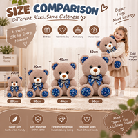 En gros Ours en peluche doux taupe avec oreilles à imprimé irisé, nœud argenté et clochette, cadeau
