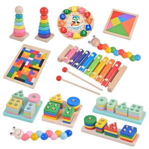 Juguete Educativo Temprano Montessori de Madera, Juego de Actividades Multifunción para Bebés <span class=keywords><strong>y</strong></span> Niños Pequeños, Xilófono de Tonos, Torre Arcoíris, Habilidades Motoras Finas - Product Image 6