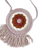 Mini sac fourre-tout à franges florales, crocheté à la main, en coton biologique, sac d'été fait main à bas prix, vente en gros