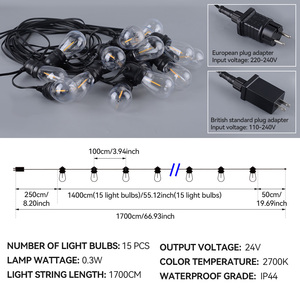 Dingdian LED Dây đèn kỳ nghỉ lễ hội trang trí LED chiếu sáng PC Nordic Đèn 80 E12 S15 ngoài trời không thấm nước LED 50ft IP44 - Product Image 6