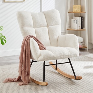 <span class=keywords><strong>Fauteuil</strong></span> à bascule inclinable de luxe blanc en bouclette, chaise de nurserie moderne en tissu Teddy, <span class=keywords><strong>fauteuil</strong></span> lounge confortable à dossier haut pour décoration de salon - Product Image 1