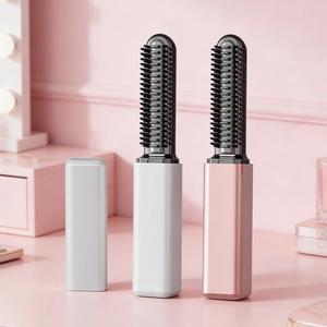 0728 Portable Straightening Comb Titanium Coated <b>Heating</b> Plate Hair Straightener Brush Within 30s Fast Heat Hot for Daily Use - Product Image 2