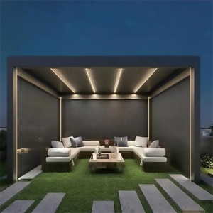 Pergola de jardin en aluminium avec profilé intégré, lumière LED étanche, design extérieur, lamelles horizontales électriques à ressort intégré - Product Image 6