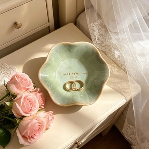 Personalized Custom Ceramic <b>Ring</b> Tray Engraved <b>Name</b> & Date Couple Souvenir Memorial Jewelry Storage Dish for Wedding Gift - Product Image 4
