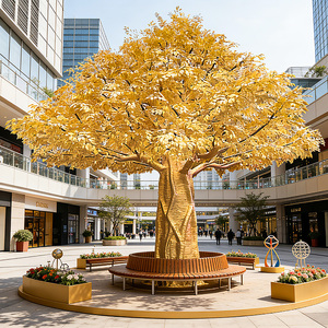 Hojas artificiales doradas, árboles de Banyan, plantas grandes de imitación para árboles de simulación al aire libre, tronco de fibra de vidrio, árbol grande - Product Image 5