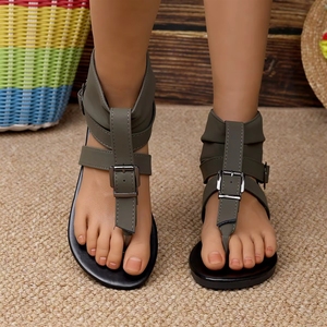 Sandales gladiateur grande taille pour femmes avec fermeture éclair arrière, bride entre-doigts, <span class=keywords><strong>talon</strong></span>, chaussures romaines décontractées d'été pour la plage - Product Image 4