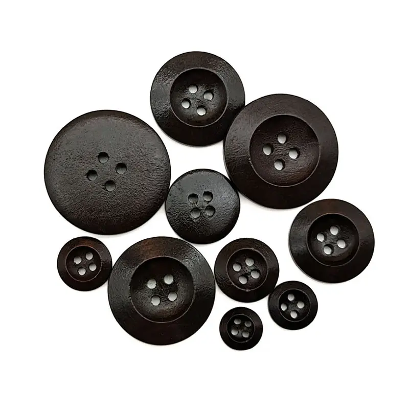 Üretim için yeni stil düğmesi 15mm 11mm gömlek bez kahverengi 2 delik 4 delik ahşap dikiş düğmeleri