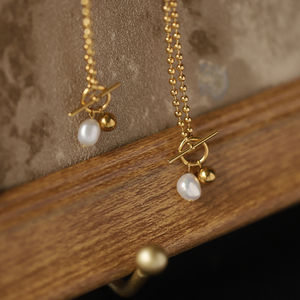 Collier pour femme en acier inoxydable plaqué or 18 carats avec fermoir à bascule OT, perles baroques vintage, bijoux PVD - Product Image 3