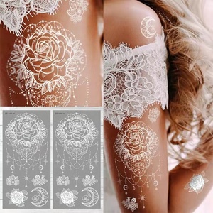 Vente en gros d'autocollants de tatouage imperméables 3D Hena Bride pour la beauté du corps, motifs temporaires en dentelle blanche pour le commerce extérieur d'<span class=keywords><strong>Amazon</strong></span> - Product Image 2