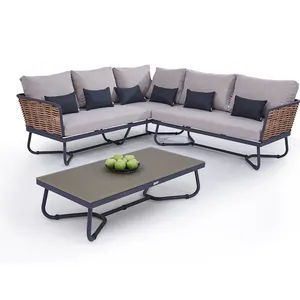 中国现代藤制l形沙发套装转角沙发2座花园露台户外家具