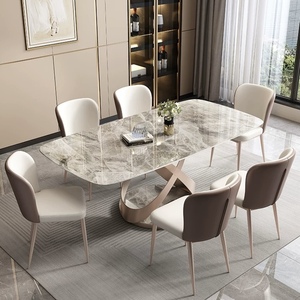 Metal Light Luxury Slab Dining <strong>Table</strong> <strong>and</strong> <strong>Chair</strong> <strong>Set</strong> Modern Minimalist Style for <strong>Small</strong> Homes/Apartments Rectangular Western-Style - Product Image 1