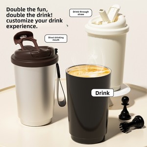 Nuevo Vaso Térmico de Acero Inoxidable 316 <span class=keywords><strong>para</strong></span> Café, Portátil <span class=keywords><strong>para</strong></span> Mujer, Uso en Exteriores y Coche, Aislamiento Térmico de 6-12 Horas, con Pajita y Cierre - Product Image 5
