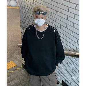 Sweat-shirt pour homme en laine de style japonais transfrontalier, à blocs de couleur, simple, tendance, ample, texturé, haut de gamme, printemps automne - Product Image 3