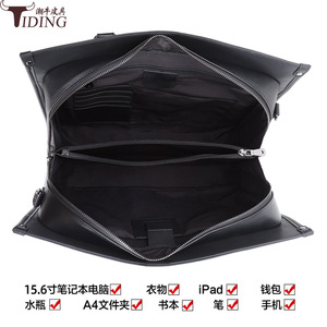 Tiding Genuine Leather <b>Briefcase</b> 15.6 Inch Unisex Business Bag Durable Black - Product Image 5