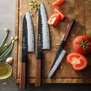 Yeni 3 adet klasik japon tarzı bıçaklar 10Cr çekirdek kompozit paslanmaz çelik kırmızı ahşap saplı mutfak şef bıçak seti
