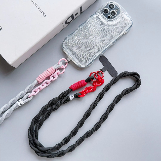 Universal Cute Mobile Phone Case Chain Crossbody Shoulder Cord Phone Lanyard Braided Anti-lost Phone Case Strap Rope with Patch