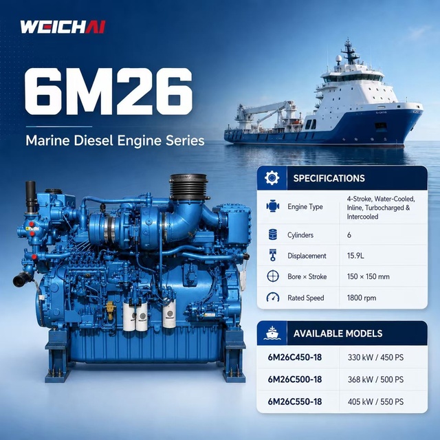 All Model Weichai 6M26 Series Water Cooled 1800rpm 6 Cylinder Marine Propulsion diesel Engine for Fishing Vessel and Cargo Ship