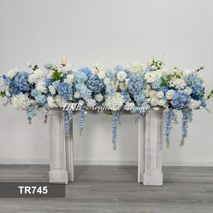 DKB Camino de Mesa de Rosas Artificiales Blancas y Azules Hechas a Mano, Tacto Natural, Larga Duración, Ecológicas, para Bodas y Fiestas - Product Image 3