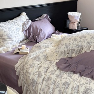 Princess Style 40 Count Pure Cotton <b>Bedding</b> <b>Set</b> Floral Print Ruffle Duvet Cover And Sheets 1.5m Home Use - Product Image 2